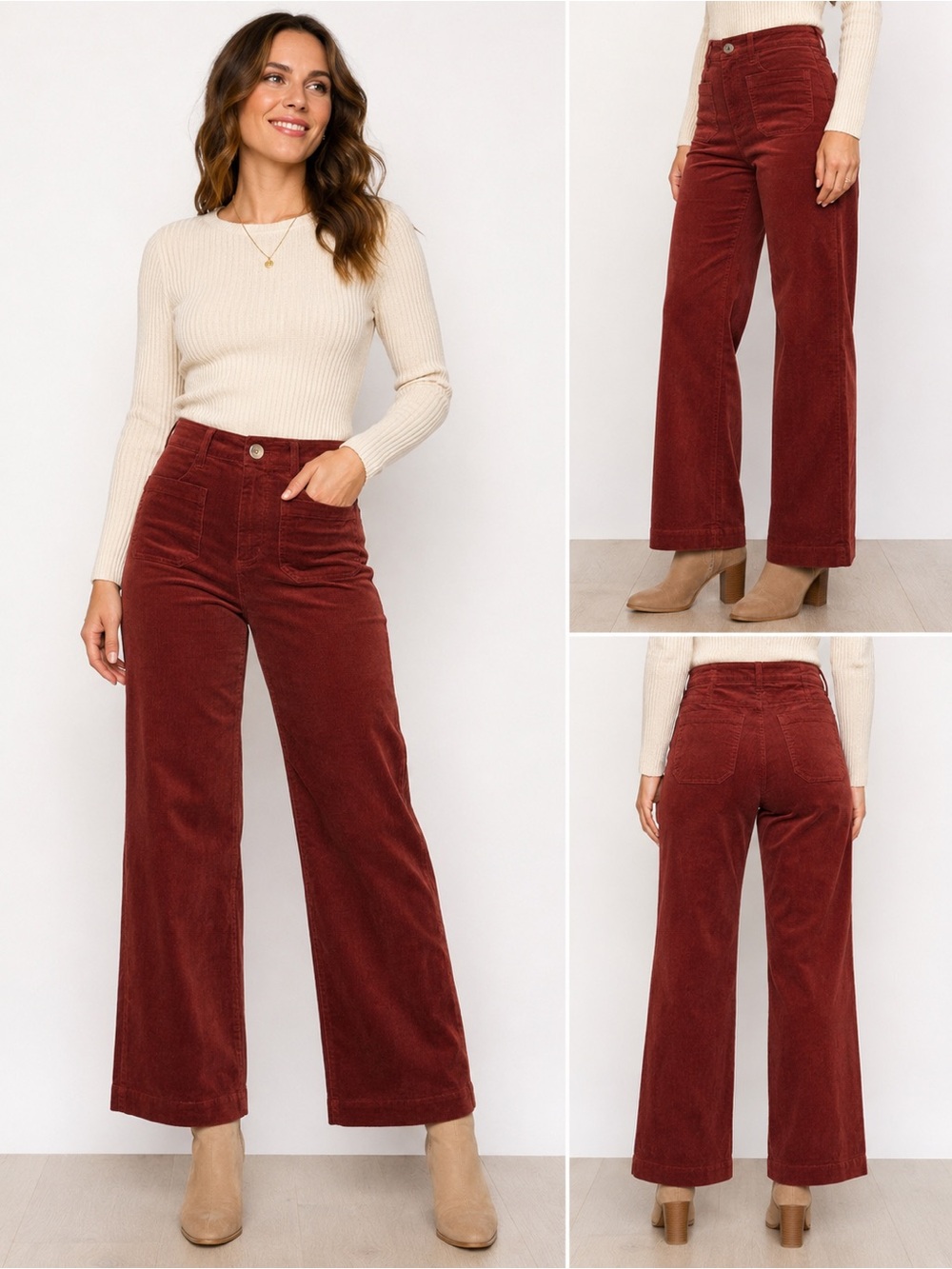 Matty M Women’s Corduroy Wide Leg Pants Size L Brick Rust NWT